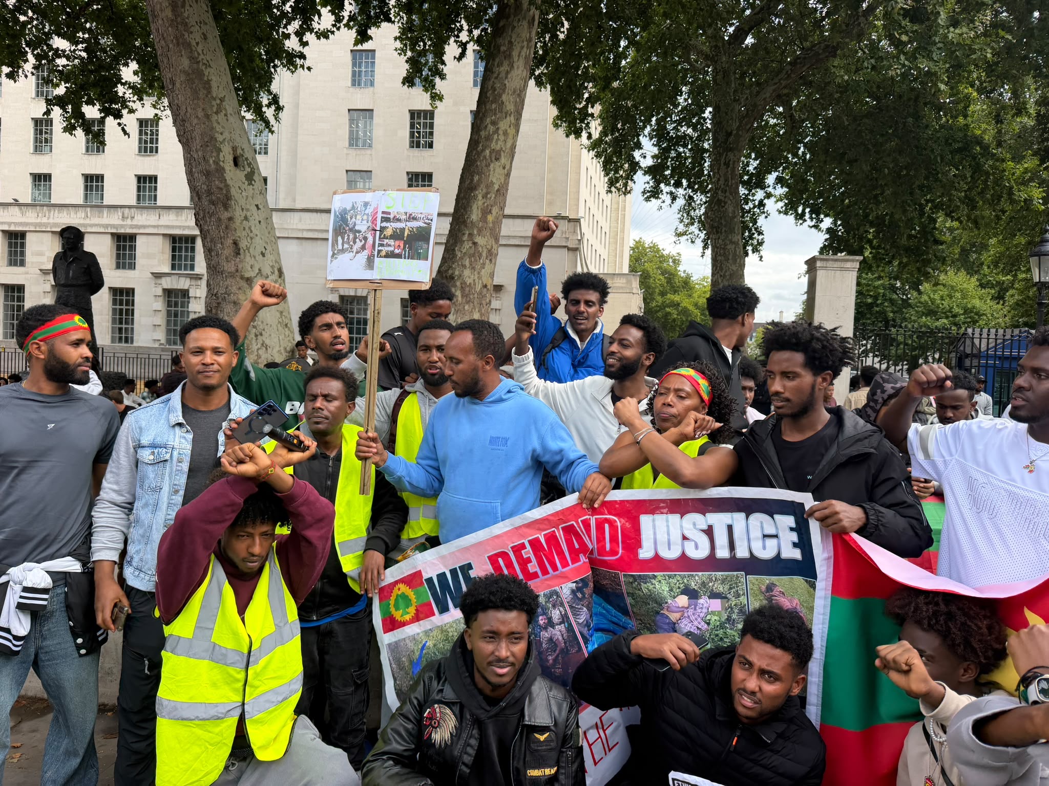 Oromo Young protesters in the UK Holding OLF Flags.